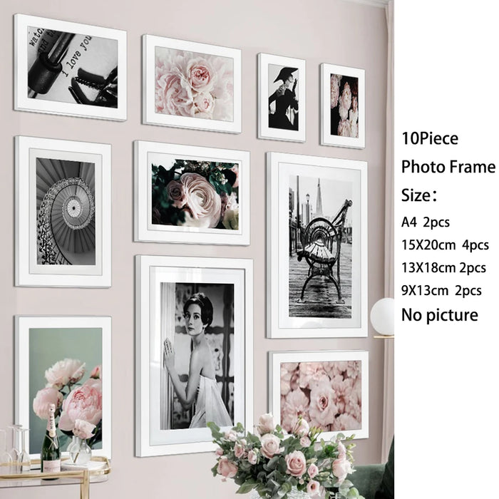 Wooden Family Photo Frame Gallery Set - Wall Hanging Kit with Plexiglass