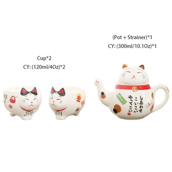 Delightful Japanese Fortune Cat Ceramic Tea Set - Exquisite Teapot and Teacup Ensemble for Tea Lovers