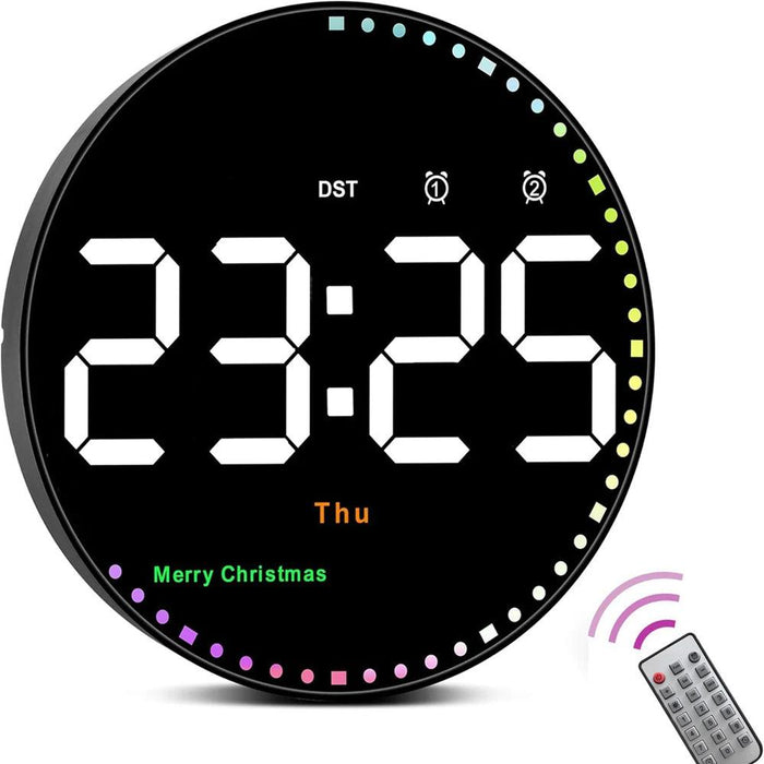 Digital LED Wall Clock with Remote Control, Dual Alarms, Calendar, and Temperature Display for Stylish Home Decor - Adjustable Brightness