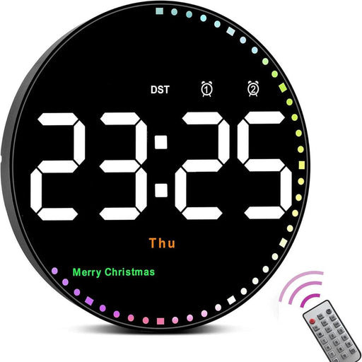 Vibrant 10-Inch LED Wall Clock with Remote, Temperature Readout, and Dual Alarm Features - Stylish Home Décor Timepiece