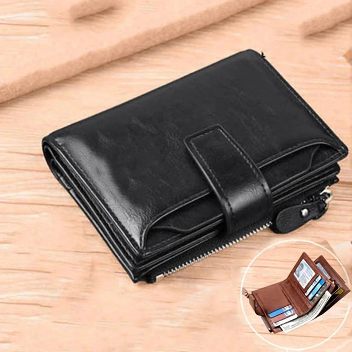 RFID Safe Men's PU Leather Zipper Coin Wallet with Multiple Compartments