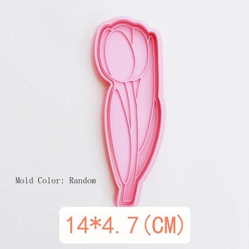 Embossed Tulip Cookie Cutter Mold for Baking and Cake Decoration - Food-Grade Pastry Tool