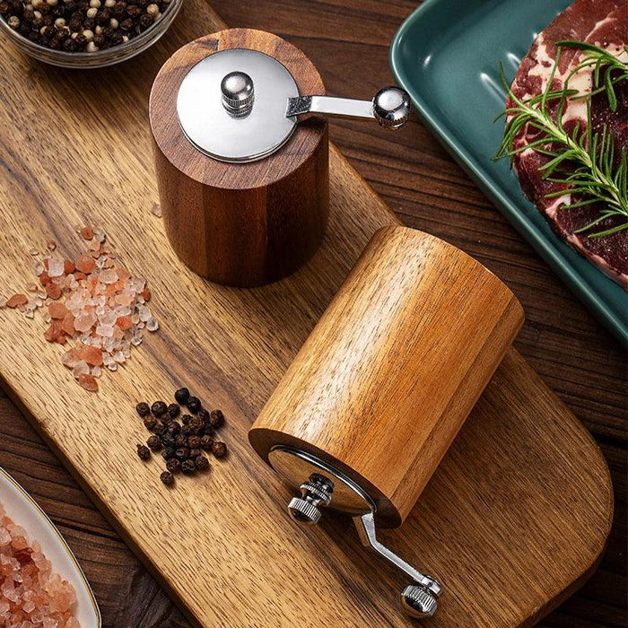 Elegant Acacia Wood Manual Spice Grinder Set with Adjustable Coarseness for Culinary Excellence