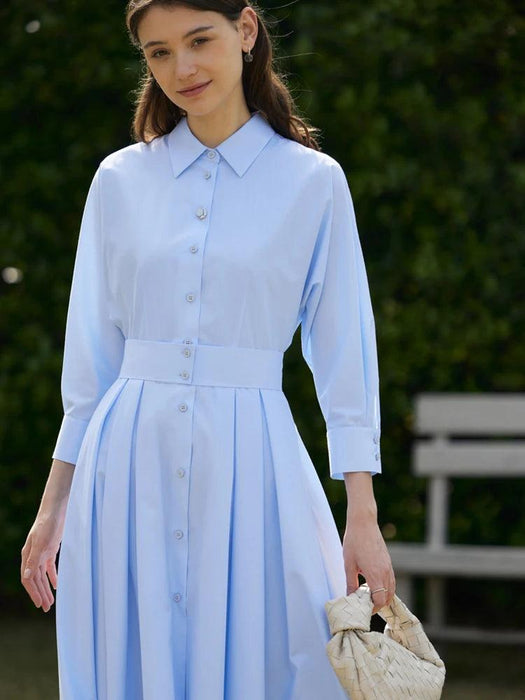 Elegant White Pleated Shirt Dress with Belt for Women - Spring Collection