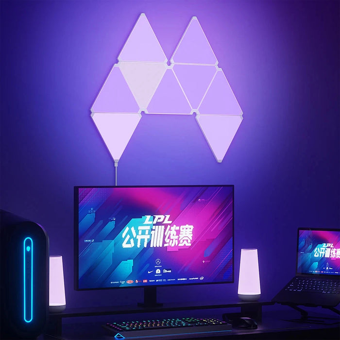 Colorful Geometric LED Triangle Wall Light with Music Sync & Customizable Ambiance - Ideal for Gaming and Relaxation Spaces