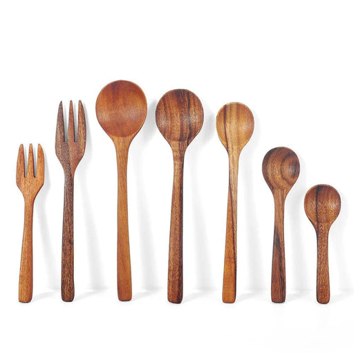 7-Piece Sustainable Acacia Wood Utensil Set for Soup, Ramen, Salad, and Desserts