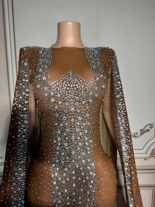 Glamorous Dubai-Inspired Rhinestone Cape Gown for Women