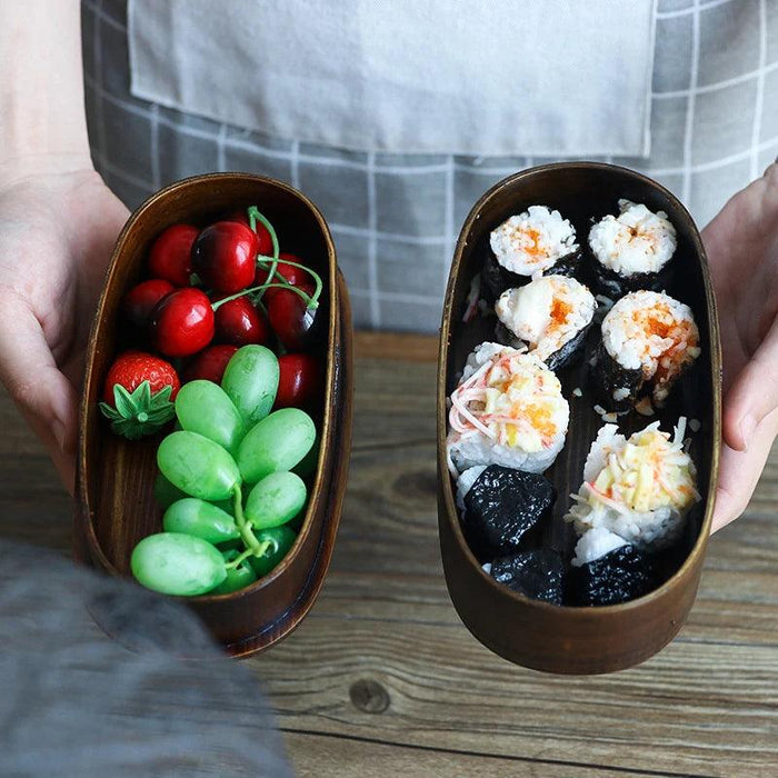 Japanese Wooden Bento Box - Portable Lunch Container for Sushi, Snacks, and Meals - Eco-Friendly Student and Office Supplies