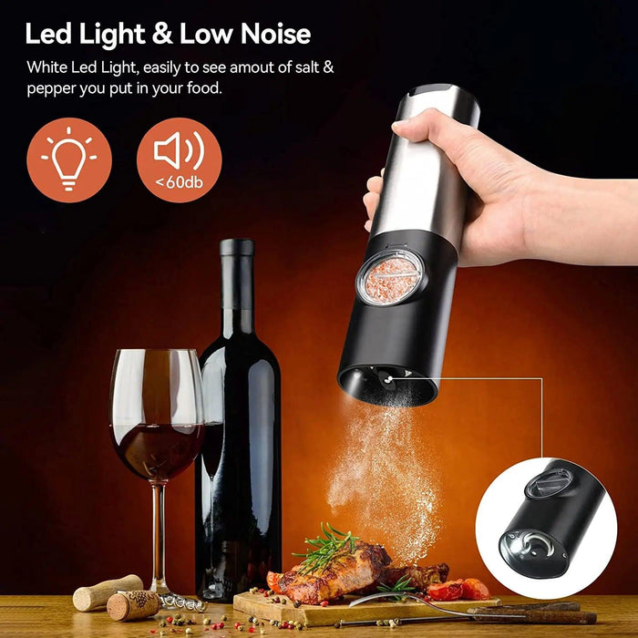 One-Handed USB Rechargeable Electric Spice Grinder Set with Adjustable Coarseness