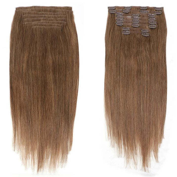 Invisible Seamless Clip-In Human Hair Extensions - 8 Piece Set, 100G/120G, 12-22 Inch Lengths