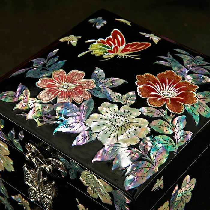 Handcrafted Mother-of-Pearl Jewelry Box with Enchanting Butterfly and Peony Design - Ideal for Storing Bangles and Keepsakes