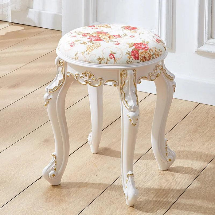 Elegant Silver White Leather Vanity Stool with European Flair