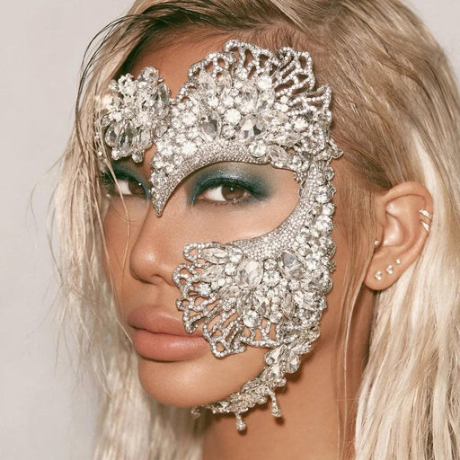 Luxurious Rhinestone Masquerade Mask for Women - Elegant Halloween Party Accessory