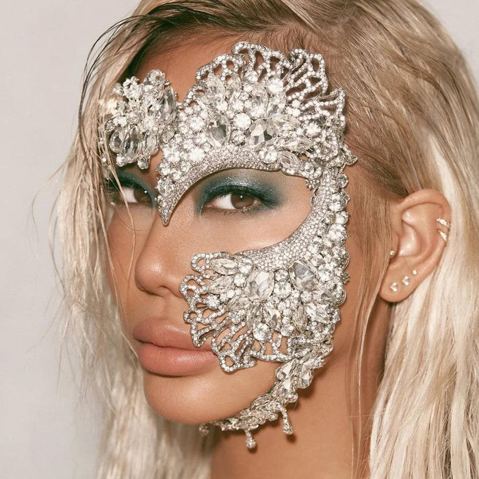 Zircon Crystal Geometric Rhinestone Elegance Masquerade Mask - Exquisite Women's Evening Accessory