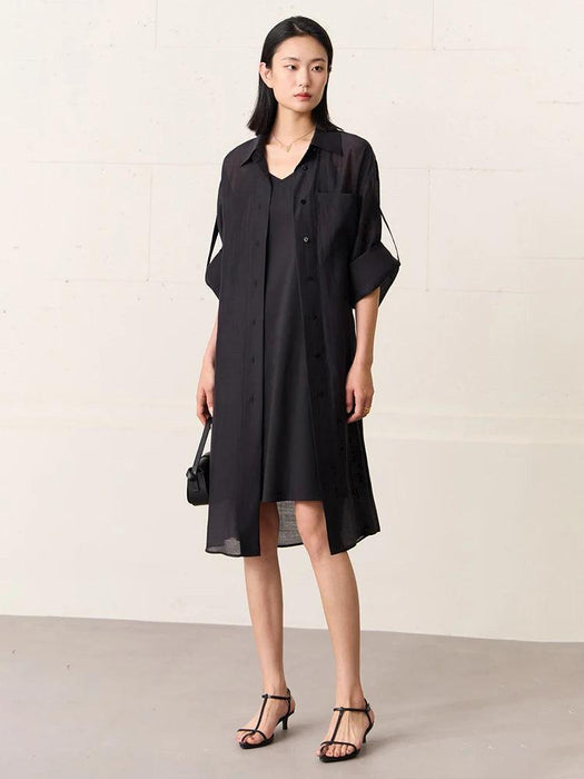 Chic Sheer Belted Dress for Women - Modern Minimalist Summer Style