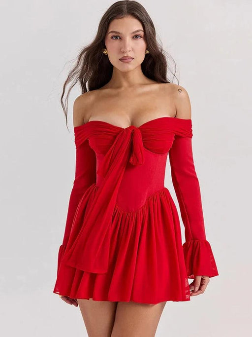 Chic Off-shoulder Backless Red Mini Dress for Women