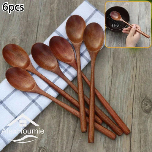 6-Piece Sustainable Bamboo Kitchen Utensil Set with Tree Paint Finish