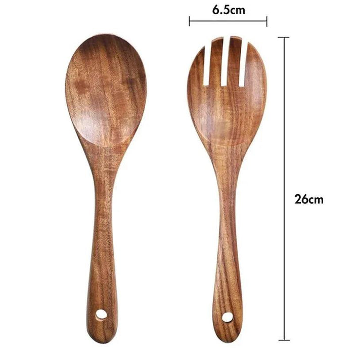 Set of 2 Eco-Friendly Acacia Wood Salad Serving Set - Artisan Spoon & Fork