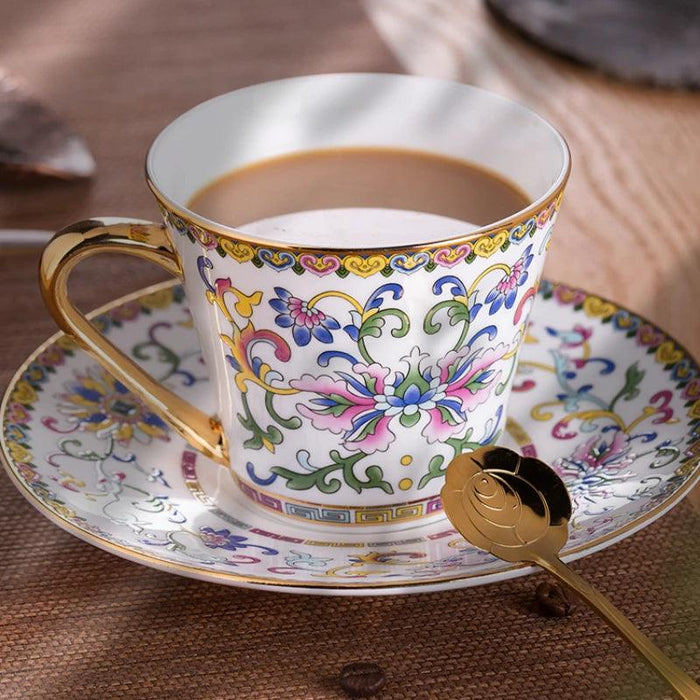 Royal Heritage Enamel Porcelain Tea and Coffee Cup Set with Artistic Borders