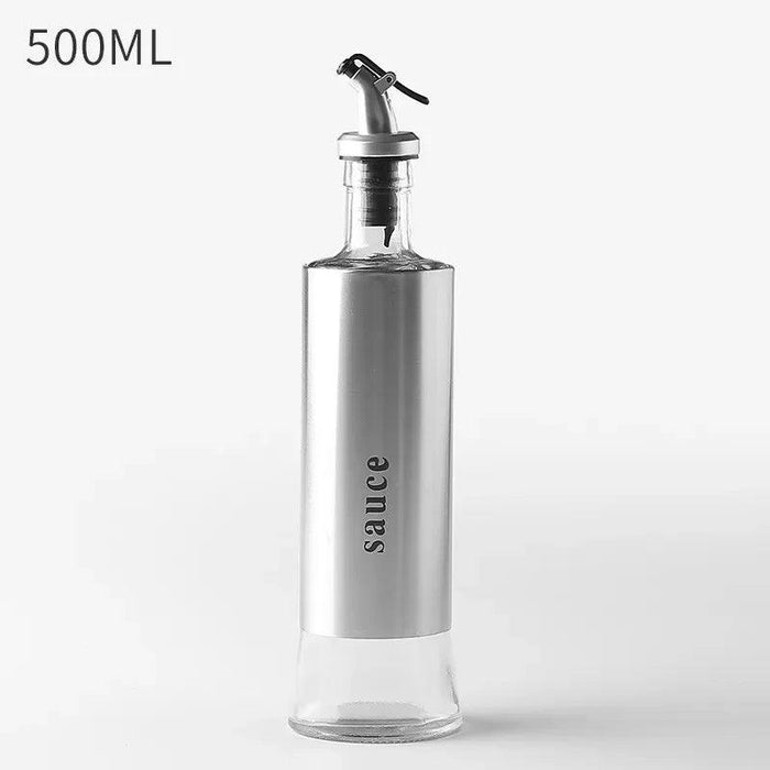 Elegant Oil and Vinegar Dispenser: Stainless Steel and Glass Culinary Essential