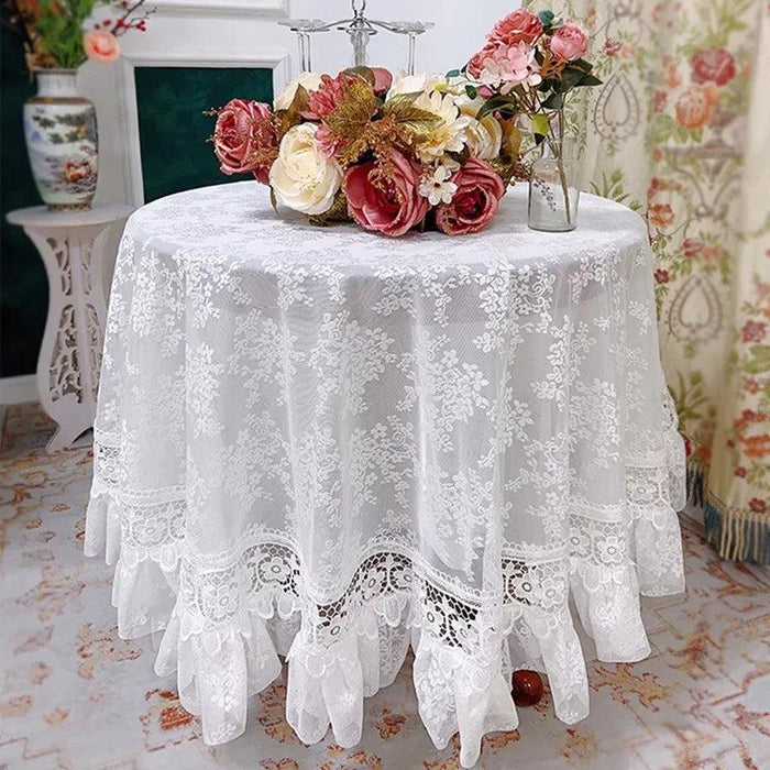 Chic Round White Lace Dining Tablecloth with French Embroidery for Weddings and Events