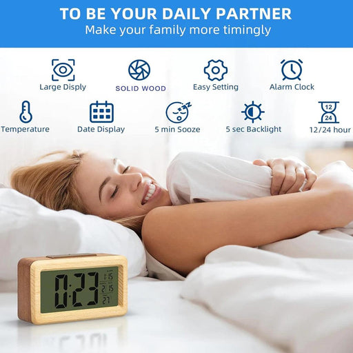 Stylish Wooden Alarm Clock with Temperature and Calendar - Ideal Decorative Gift for Home or Office