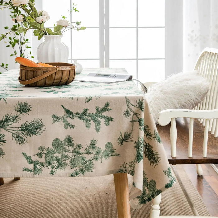 Elegant Pine Cone Pattern Cotton Linen Tablecloth for Dining and Kitchen