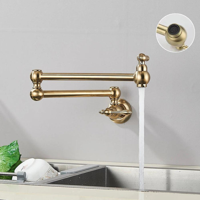 Sleek Brushed Gold Brass Wall-Mounted Pot Filler Faucet for a Chic Kitchen Upgrade