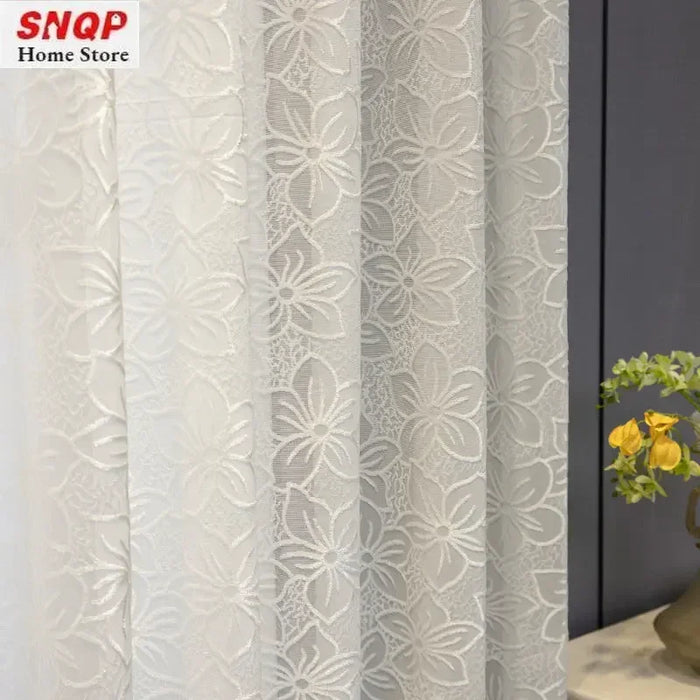 Elegant Customizable White Tulle and Lace Curtains for Luxurious Living Spaces