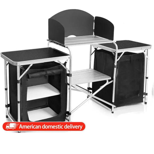 Versatile Roll-Top BBQ Table with Windscreen & Generous Storage - Black2cabinet