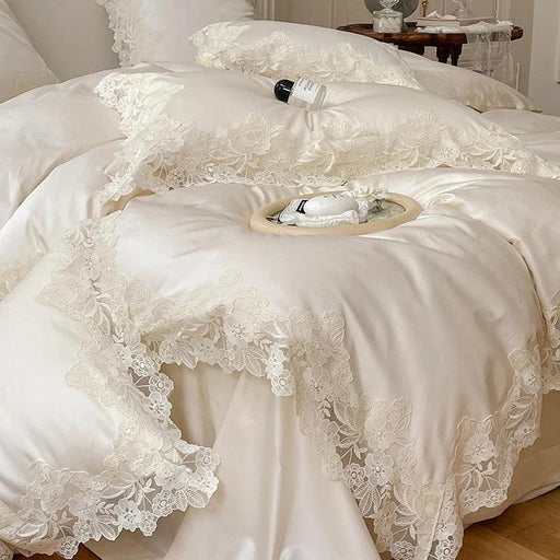 Romantic Chic French Lace Bedding Ensemble - Luxurious 1000TC Egyptian Cotton Duvet Cover, Sheets & Pillowcases Set