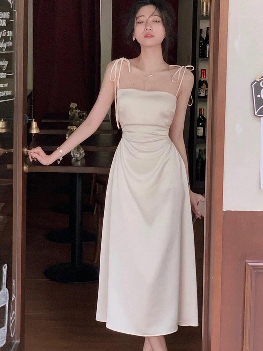 Chic Backless Satin Midi Dress for Women - Ideal for Celebrations, Parties, and Formal Events