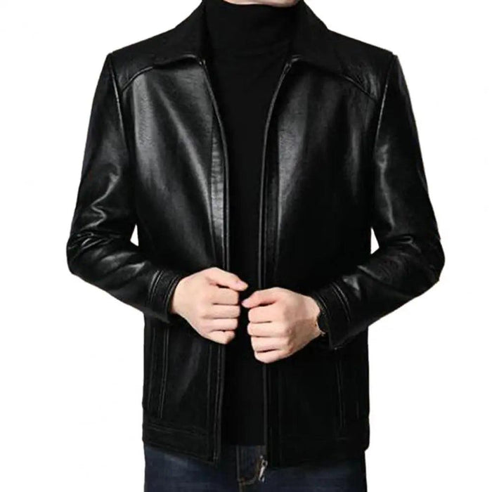 Men's Trendy Faux Leather Biker Jacket with Stand Collar - Cozy and Wind Resistant for Autumn and Winter