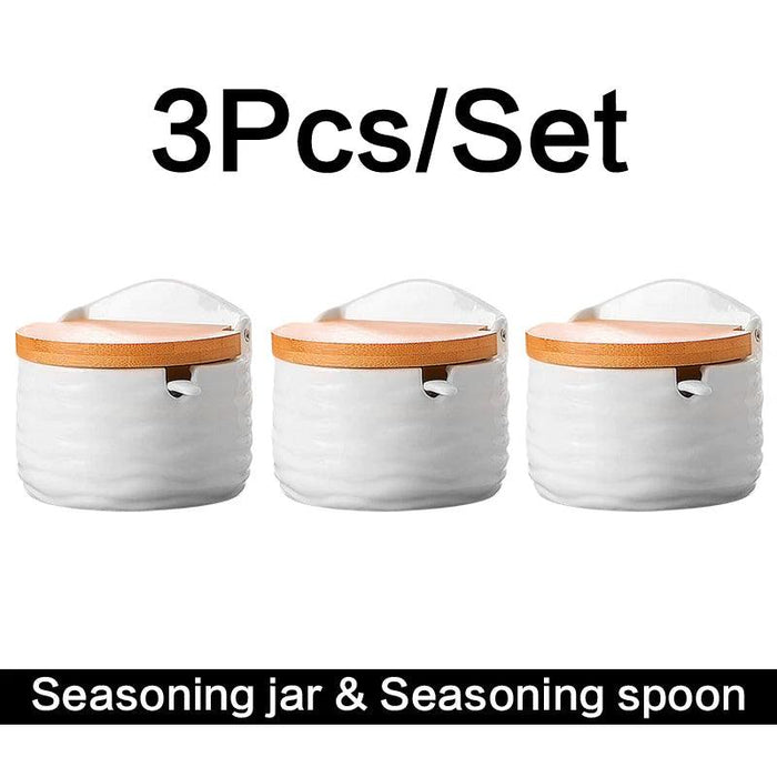 Chic European Ceramic Spice Storage Set with Salt Box & Condiment Organizer