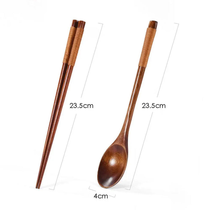 Japanese Wooden Reusable Sushi Chopsticks & Spoon Cutlery Set