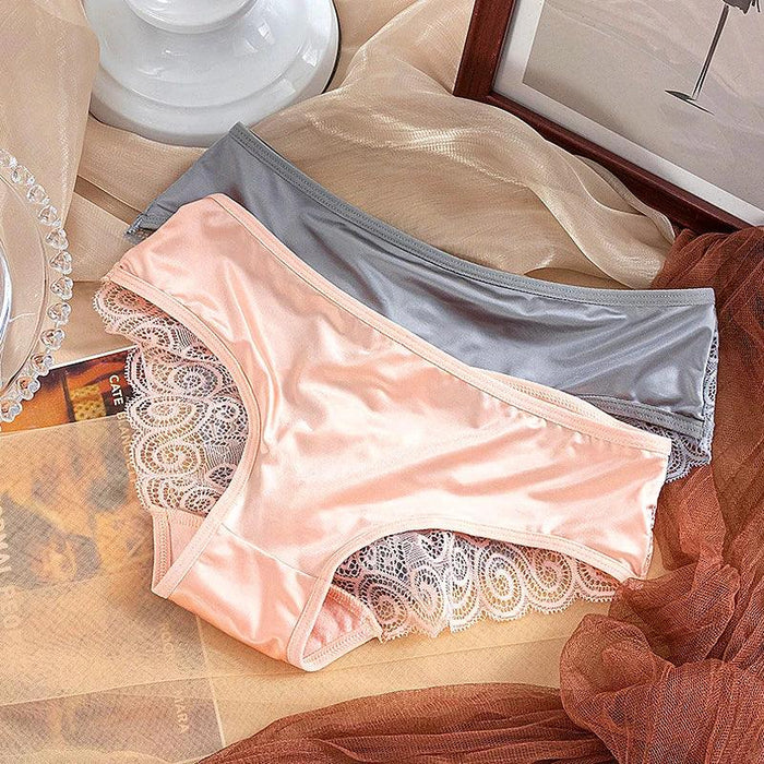 Luxe Satin Lace Hollow Out Sexy Panties for Women - Low Waist Intimates in Solid Colors