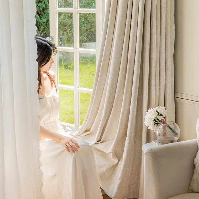 Elegant French Cream Apricot Chenille Blackout Drapes for Timeless Home Elegance