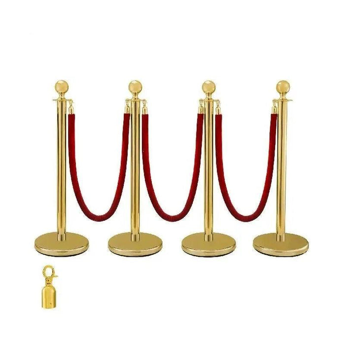 Elegant Gold Stainless Steel Stanchion Set with Red Velvet Rope & Secure Base for Event Management