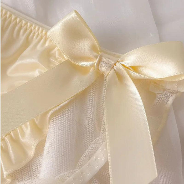 Charming Princess-Inspired Satin Lace Bow Women's Panties - Soft Ruffled Mesh Underwear for All-Day Comfort