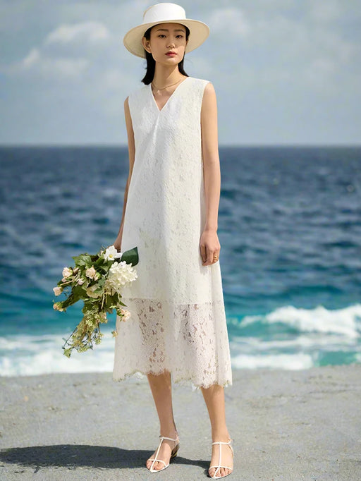 Chic Sleeveless A-Line Lace Dress for Effortless Summer Elegance