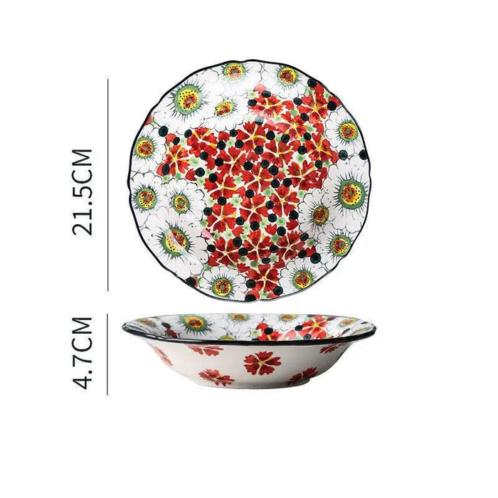 Elegant Bohemian Ceramic Serving Bowl with Handles - Multifunctional Bakeware for Oven, Microwave, and Soup