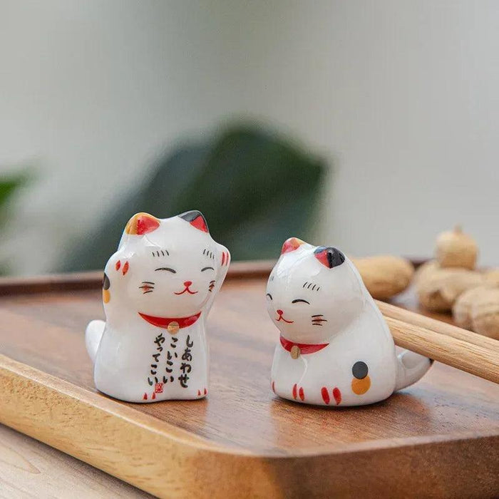 Charming Maneki Neko Ceramic Chopsticks Rest - Infuse Your Dining Experience with Japanese Good Fortune