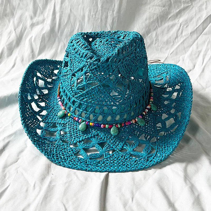 Lake Blue Western Cowboy Straw Hat Unisex with Adjustable Size