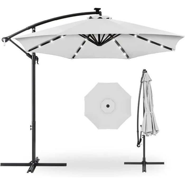 Solar-Powered 10ft LED Hanging Market Umbrella for Outdoor Spaces