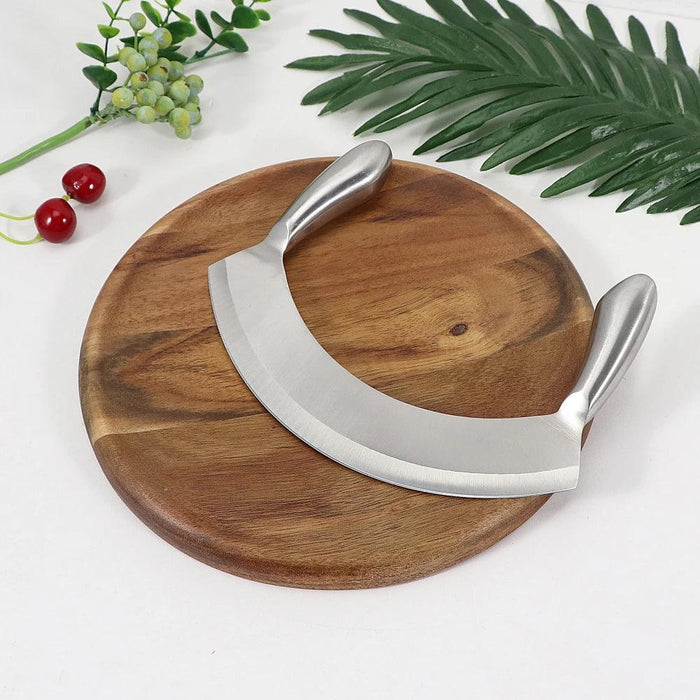 Acacia Wood Culinary Prep Set with Premium Stainless Steel Mezzaluna Chopper