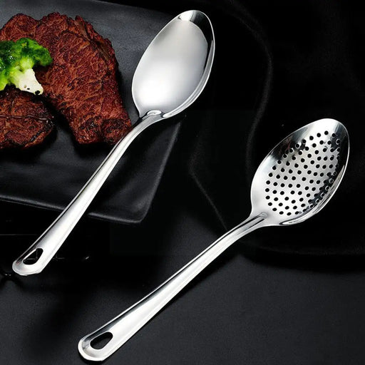Stainless Steel Dessert and Fruit Serving Spoon Set - Elegant Kitchen Utensil for Serving and Straining