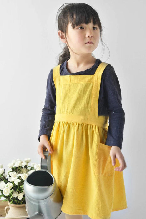 Stylish Kids' Linen Cooking and Craft Apron with Front Pocket - Perfect for Ages 3-10