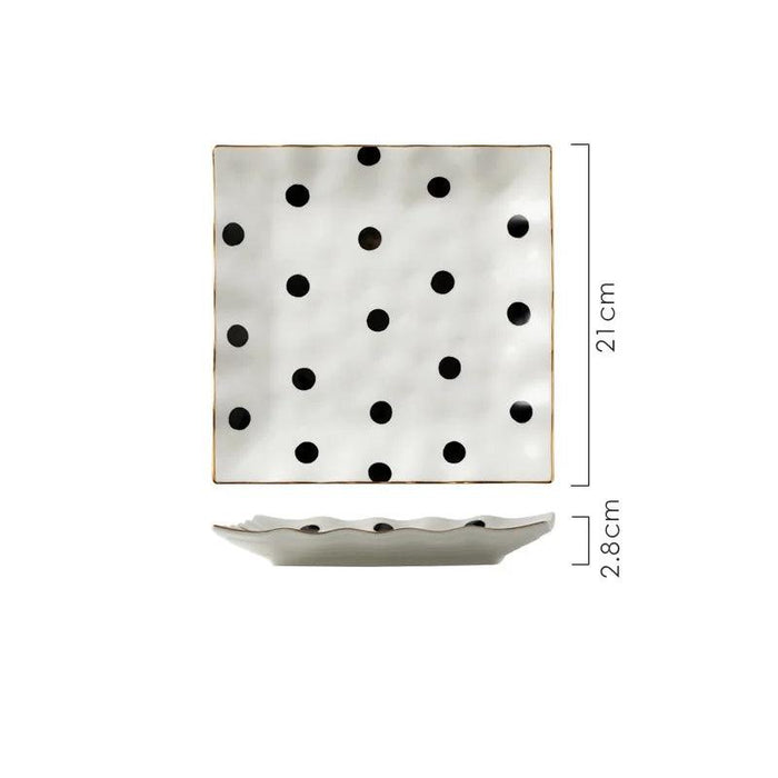 Elegant Gold-Trimmed Polka Dot Ceramic Dining Set for Sophisticated Entertaining