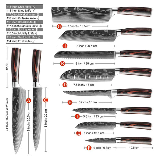 Premium Japanese Damascus Kitchen Knife Set - 1 to 10 Piece Collection for Masterful Culinary Precision