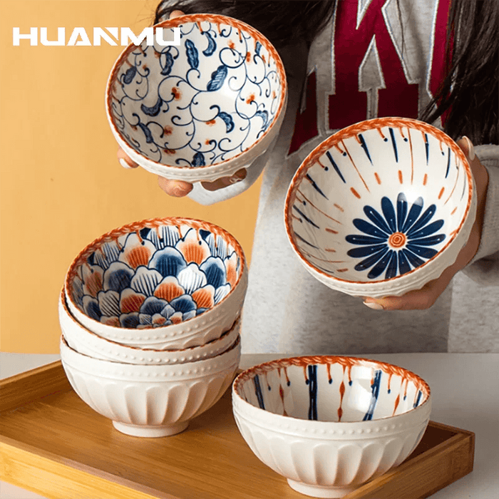 4.5-Inch Japanese High-Legged Ceramic Bowl with Embossed Floral Design